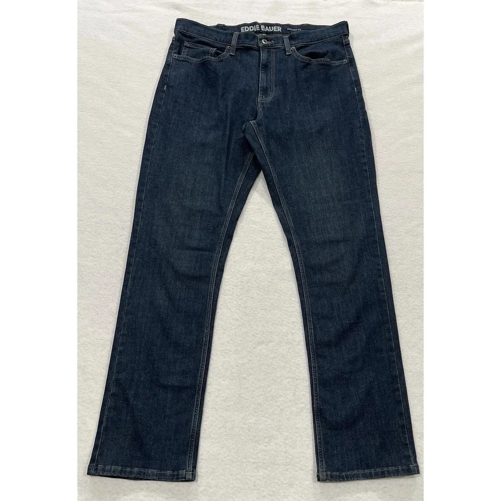 Eddie Bauer Mens Straight Fit Stretch Denim Jeans Size 36x34 Dark Wash Classic